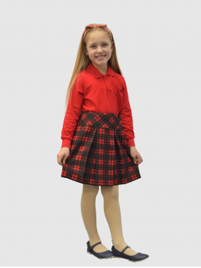Raudonas, languotas mokyklinis sijonas